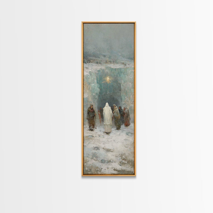 Frozen Cave Nativity | Framed Canvas Print | Christian Christmas Art | Christian Art Canvas | Christian Wall Art | Tall Narrow Wall Art | C