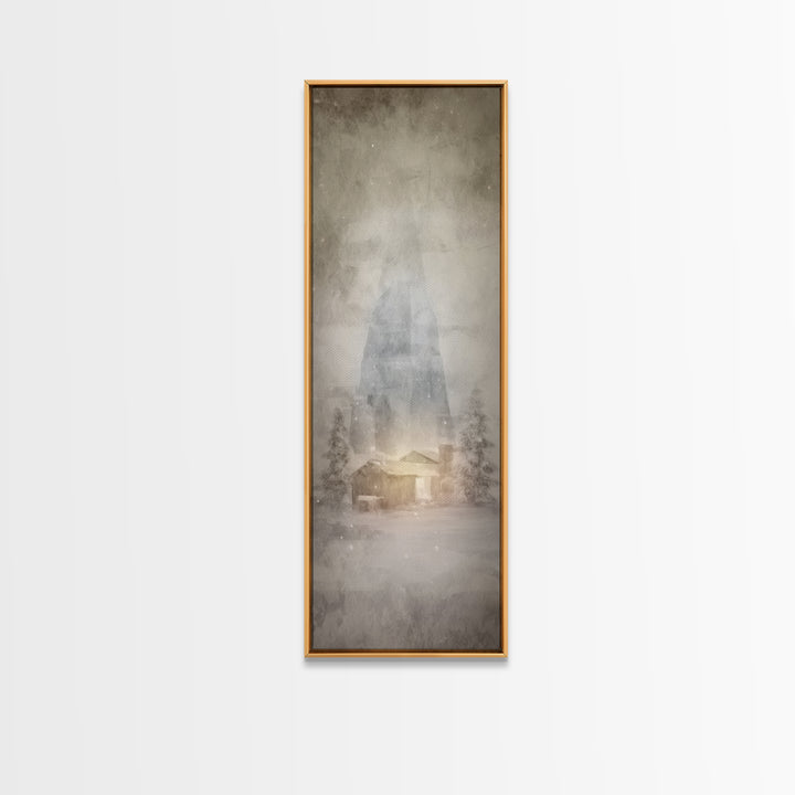 Silent Winter Chapel, Framed Canvas Print, Christian Art Canvas, Christian Wall Art, Christmas Art, Skinny Art, Christian Christmas Art