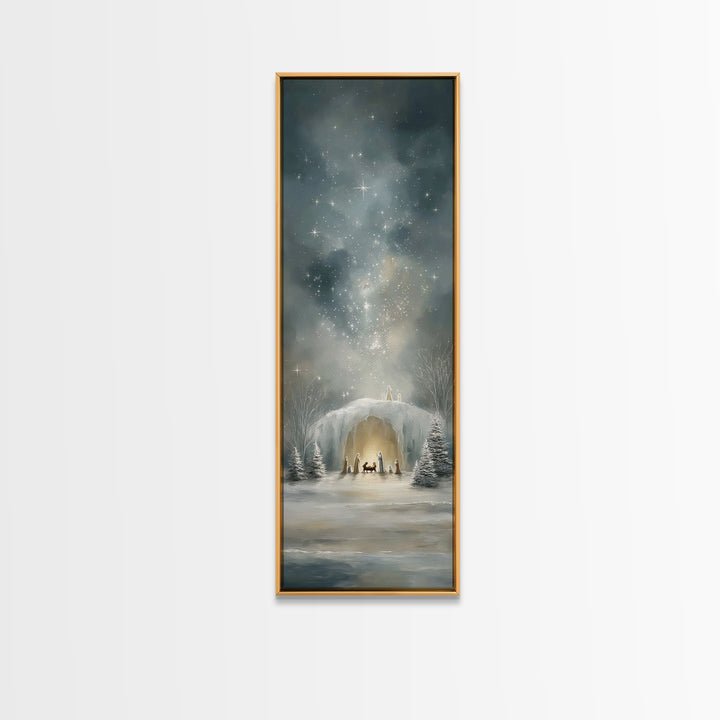 Starry Holy Night - Framed Canvas Print - Christian Wall Art - Christian Christmas Art - Christmas Art - Tall Skinny Art Print - Christian