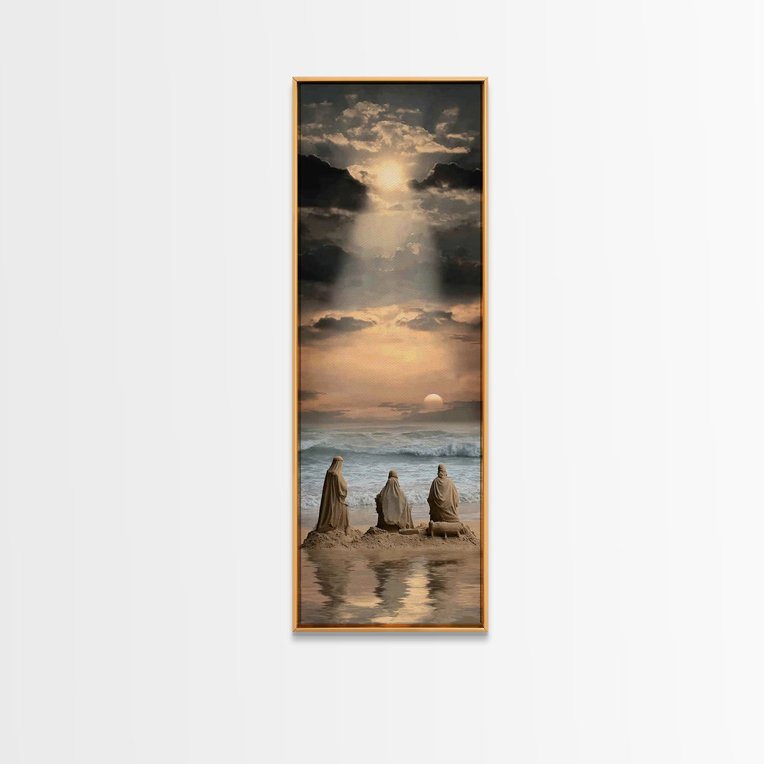 Shepherds At Dawn – Framed Canvas Print – Tall Skinny Art Print – Christian Art – Christian Art Canvas – Christian Christmas Art