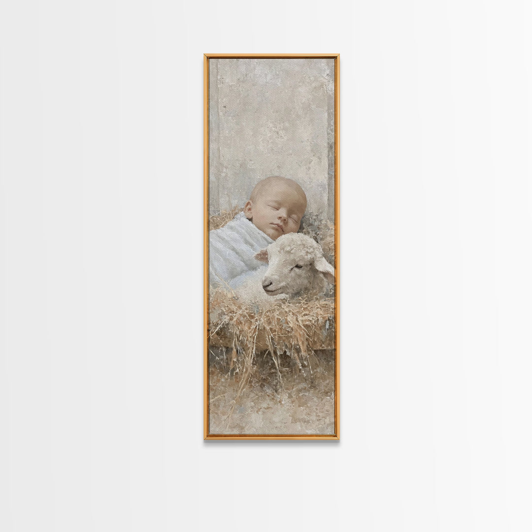 Cradle Of Peace – Framed Canvas Print – Tall Skinny Art Print – Christian Art – Christian Art Canvas – Christmas Wall Art