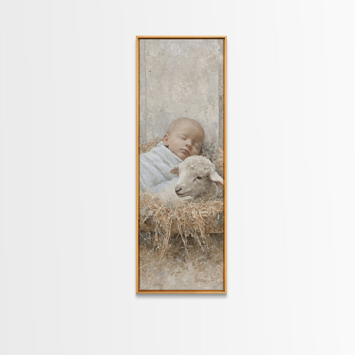 Cradle Of Peace – Framed Canvas Print – Tall Skinny Art Print – Christian Art – Christian Art Canvas – Christmas Wall Art