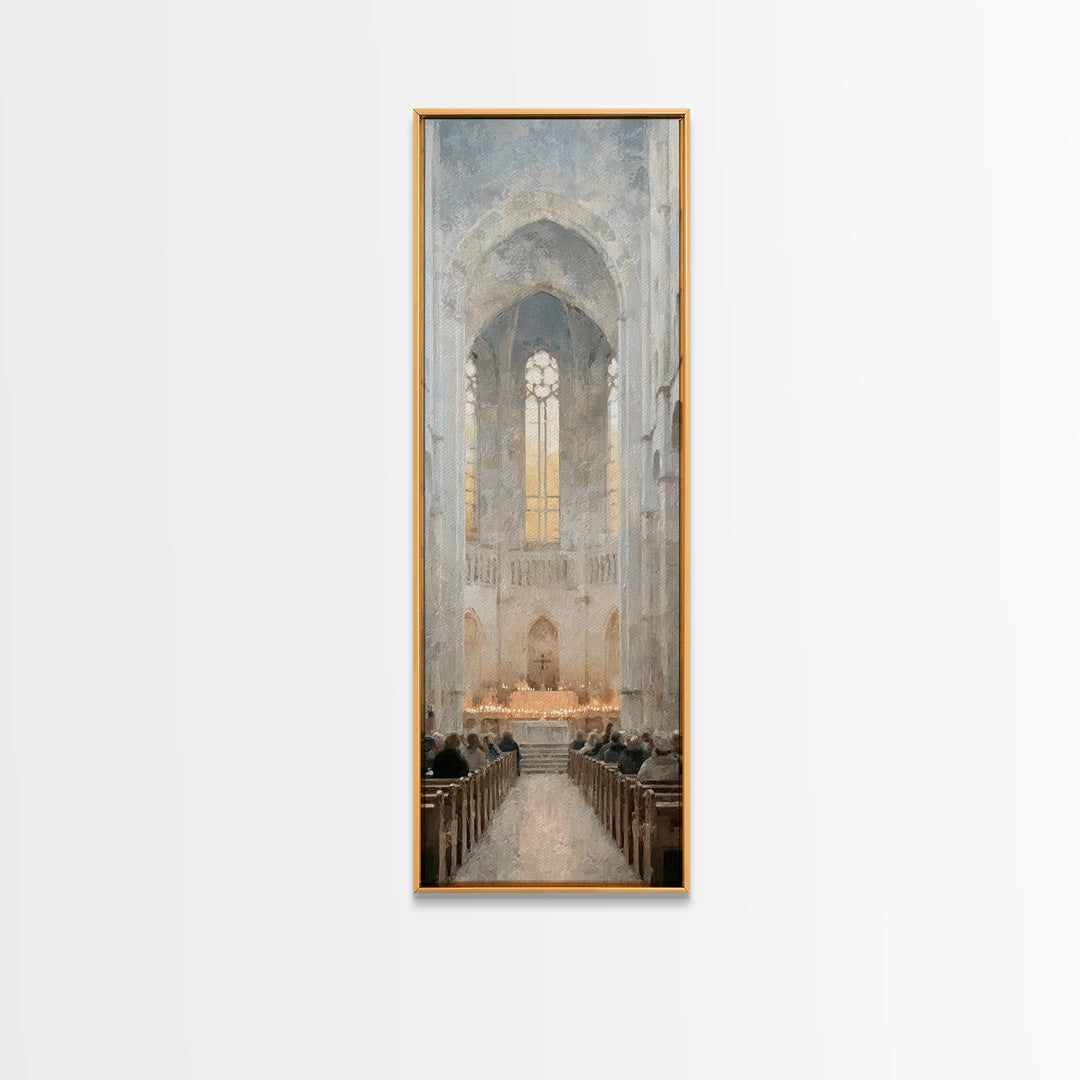 Holy Candle Gathering – Framed Canvas Print – Narrow Art – Christian Christmas Art – Christian Art Canvas – Christian Wall Art – Christian