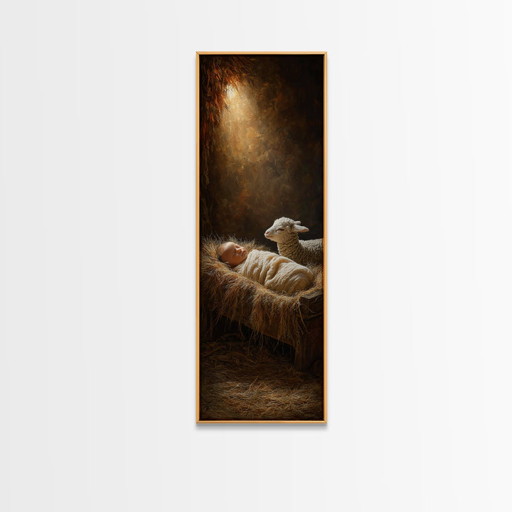 Manger Glow – Framed Canvas Print – Skinny Art – Christian Art Prints – Christian Painting – Christian Christmas Art
