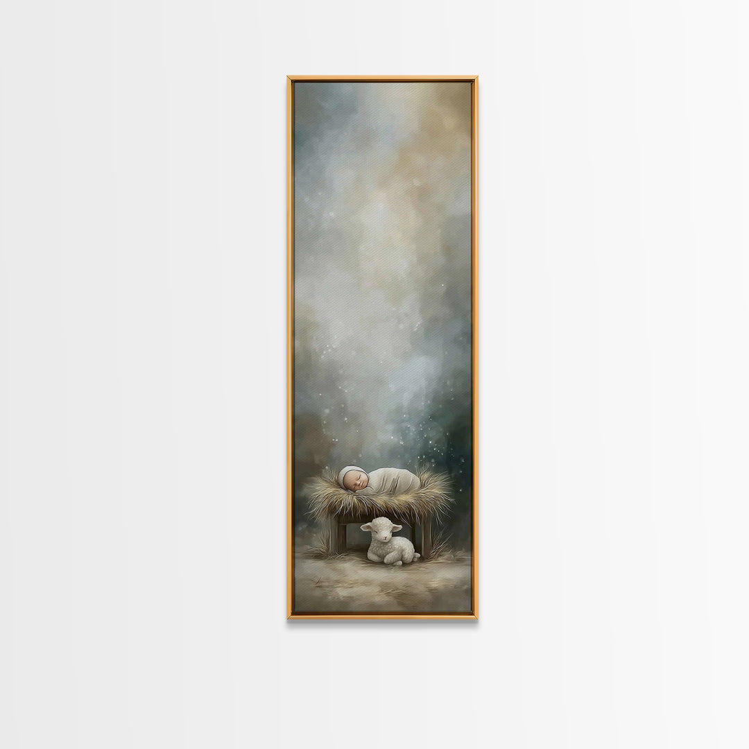 Holy Manger Peace – Framed Canvas Print – Tall Narrow Wall Art – Christian Wall Art – Christian Art Canvas – Christmas Art