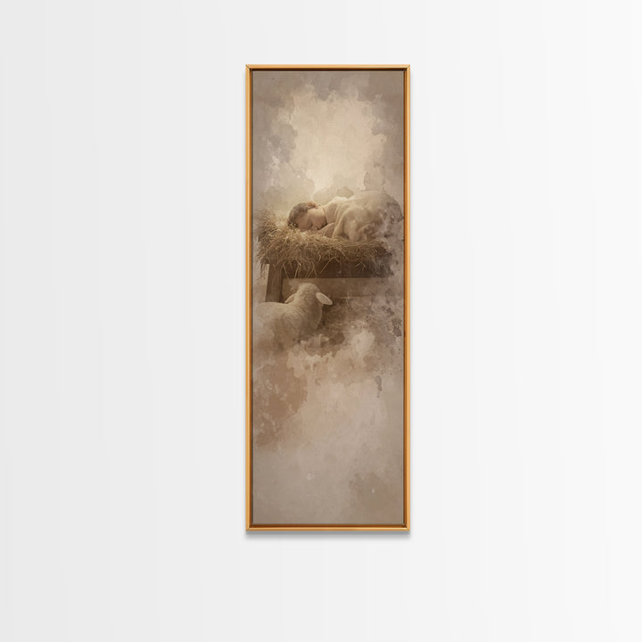 Quiet Bethlehem Night – Framed Canvas Print – Narrow Art – Christian Art Canvas – Christian Christmas Art – Jesus Painting