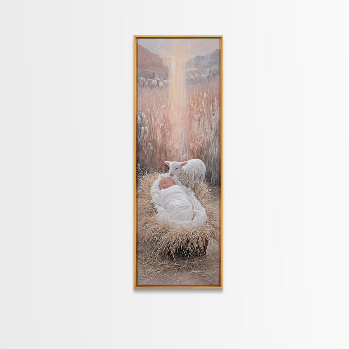 The Starry Stable – Framed Canvas Print – Narrow Art – Christian Art Canvas – Christmas Art – Christian Wall Art