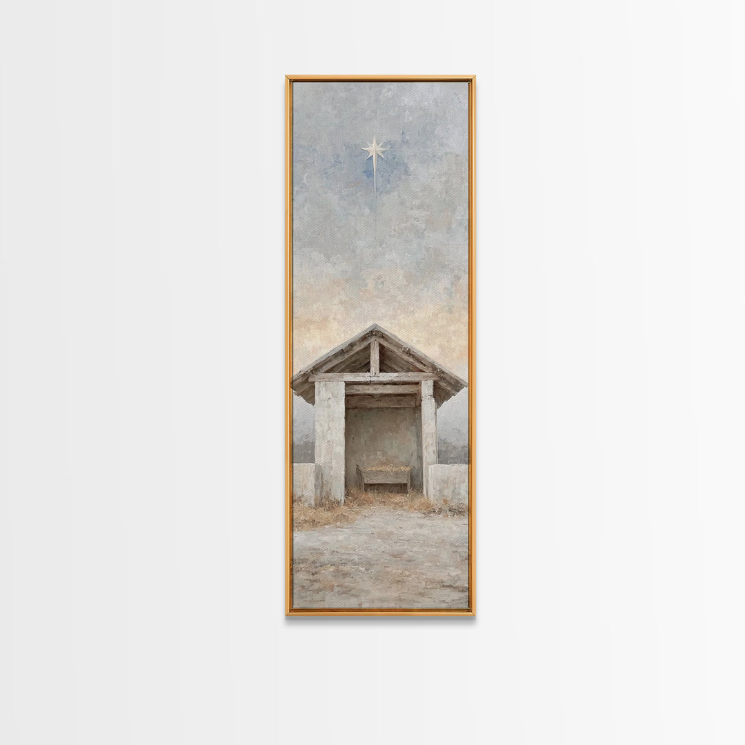 Night Of Promise – Framed Canvas Print – Tall Skinny Art Print – Christian Art Canvas – Christian Christmas Art – Christian Painting