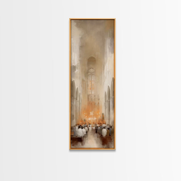 Sacred Evening Mass – Framed Canvas Print – Tall Skinny Art Print – Christian Wall Art – Christian Art Canvas – Christmas Art – Christian D
