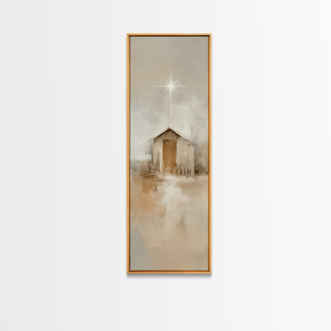 Silent Holy Shelter – Framed Canvas Print – Tall Narrow Wall Art – Christian Christmas Art – Christian Art Canvas – Christian Art Prints
