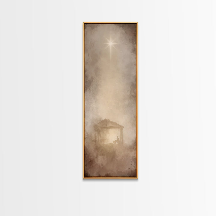 Silent Manger Light, Framed Canvas Print, Christian Art Canvas, Christian Christmas Art, Skinny Art, Jesus Painting, Christian Art