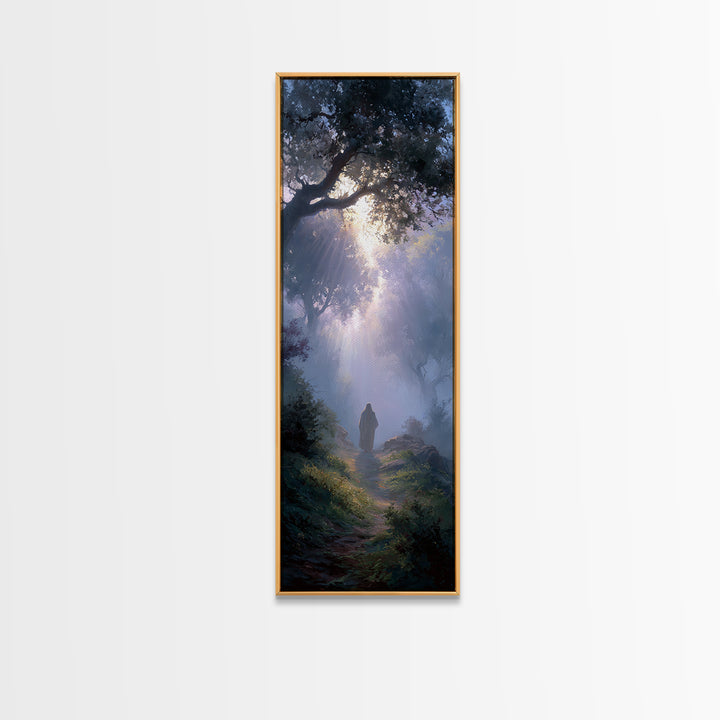 Autumn Prayer Road, Framed Canvas Print, Christian Wall Art, Skinny Art, Christian Art Canvas, Christian Christmas Art, Jesus Painting