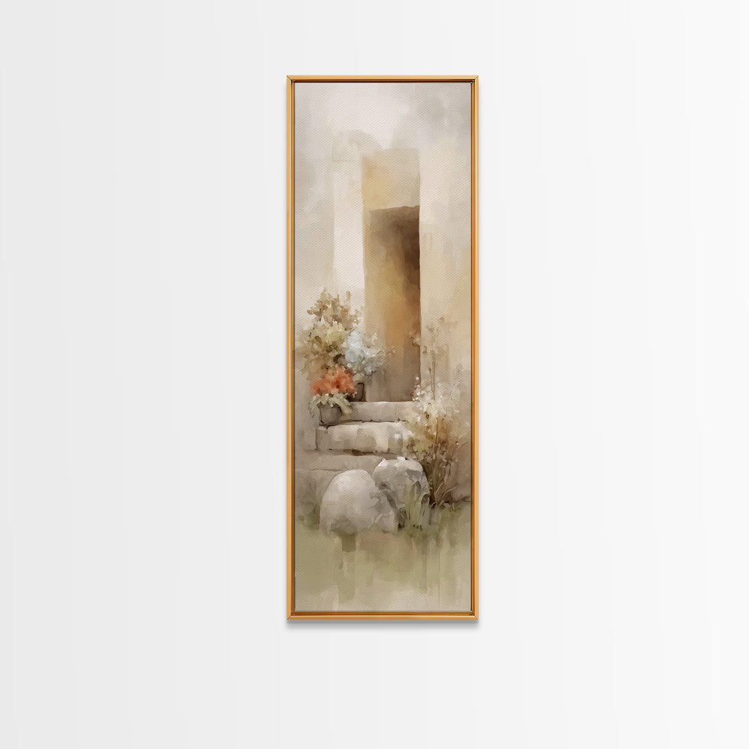 Risen Dawn Bloom – Framed Canvas Print – Christian Art Canvas – Jesus Painting – Christian Wall Art – Tall Skinny Art Print