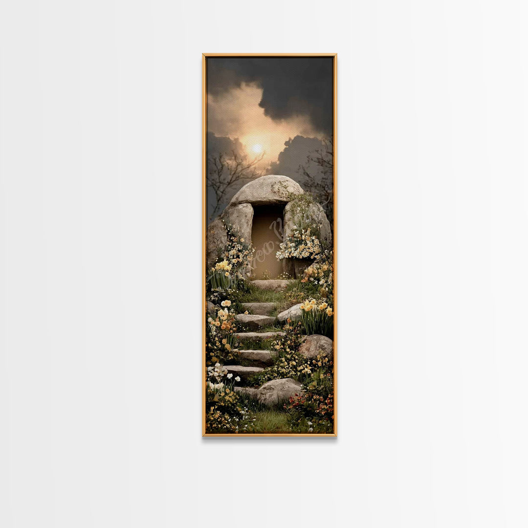 Sunset Tomb Grace – Framed Canvas Print – Jesus Painting – Christian Wall Art – Christian Art Canvas – Skinny Art – Christian Christmas Art