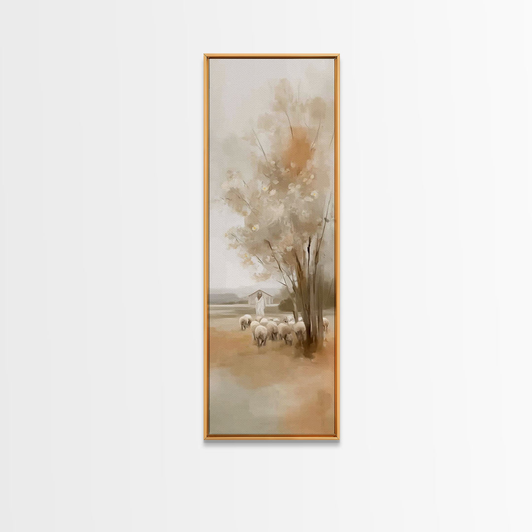 Shepherd Meadow Peace – Framed Canvas Print – Christian Art Canvas – Jesus Painting – Christian Wall Art – Tall Skinny Art Print