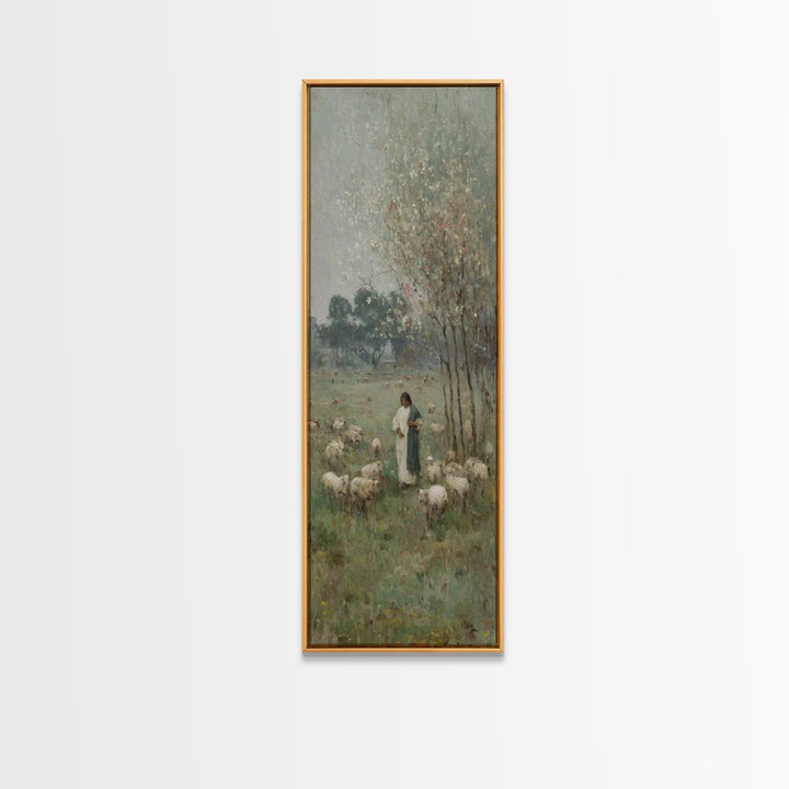 Pastoral Grace Path – Framed Canvas Print – Christian Wall Art – Jesus Painting – Skinny Art – Christian Christmas Art – Christian Gift
