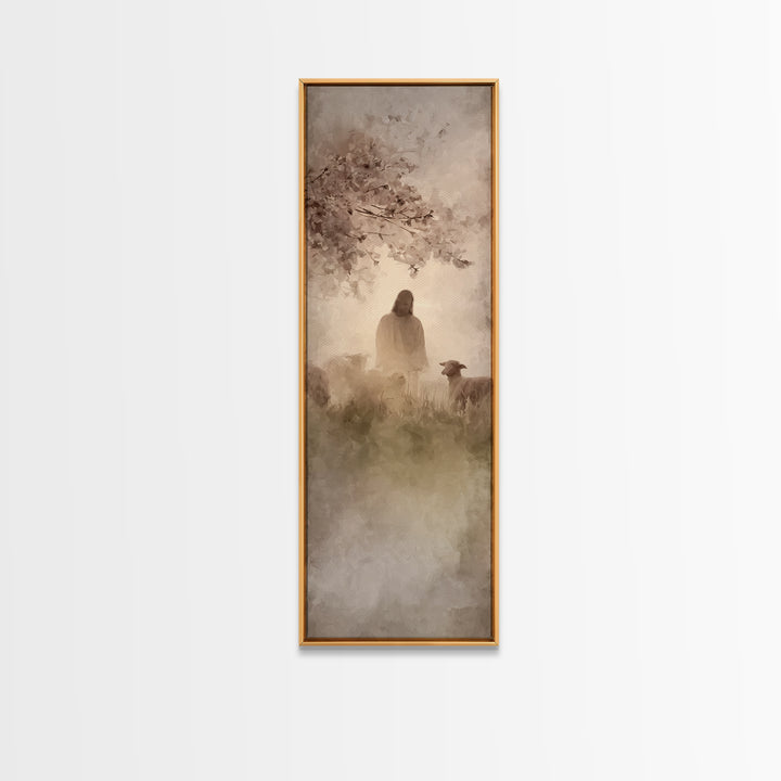 Blossoms Of Mercy | Framed Canvas Print | Jesus Painting | Christian Wall Art | Tall Skinny Art Print | Christian Christmas Art | Christian
