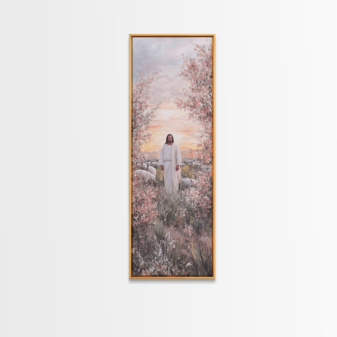 Shepherd Of Dawn – Framed Canvas Print – Christian Art Canvas – Large Jesus Painting – Narrow Art – Christian Wall Art – Christmas Art