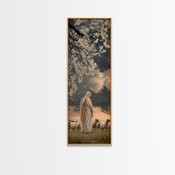 Quiet Shepherd Light, Framed Canvas Print, Christian Art Print, Jesus Wall Art, Skinny Art, Christian Christmas Decor, Christian Painting