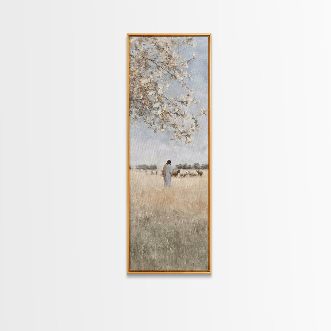 Silent Meadow Grace, Framed Canvas Print, Christian Art Canvas, Large Jesus Painting, Narrow Art, Christian Wall Art, Christmas Art Prints