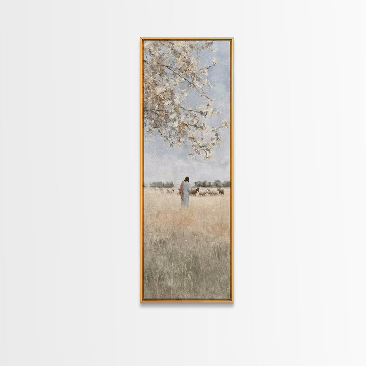 Silent Meadow Grace, Framed Canvas Print, Christian Art Canvas, Large Jesus Painting, Narrow Art, Christian Wall Art, Christmas Art Prints