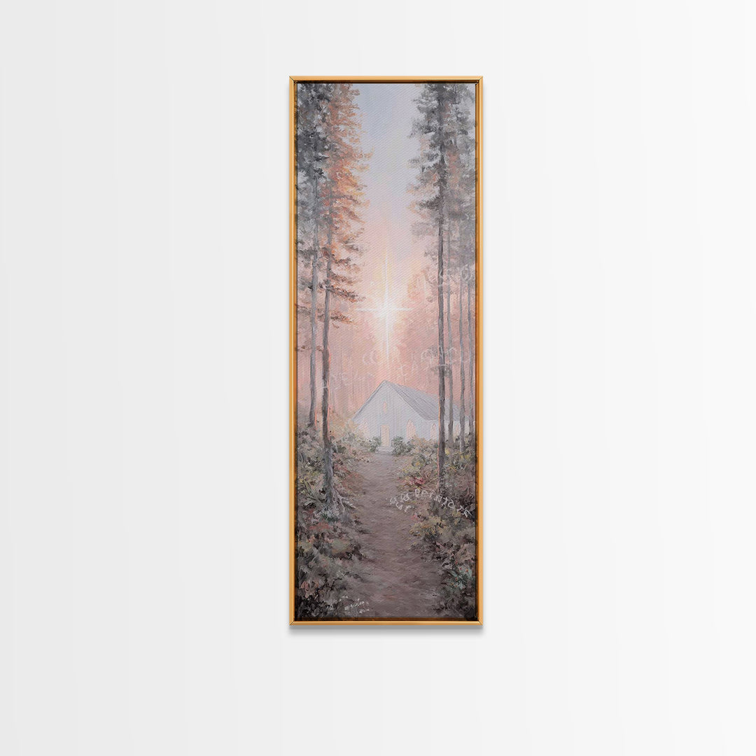 Forest Chapel Light – Framed Canvas Print – Christian Wall Art – Christian Art Canvas – Tall Narrow Wall Art – Modern Christian Art – Chris