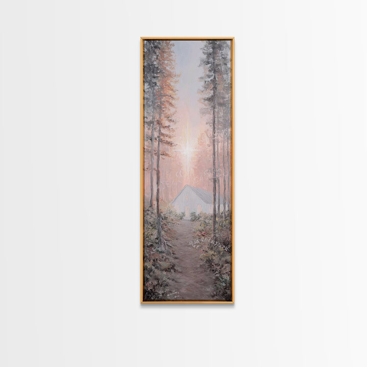 Forest Chapel Light – Framed Canvas Print – Christian Wall Art – Christian Art Canvas – Tall Narrow Wall Art – Modern Christian Art – Chris