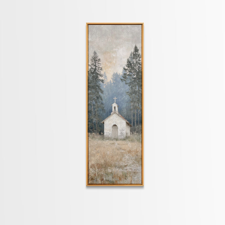 Silent Woodland Chapel – Framed Canvas Print – Christian Art Canvas – Modern Christian Art – Narrow Art – Christian Wall Art – Christian Gi
