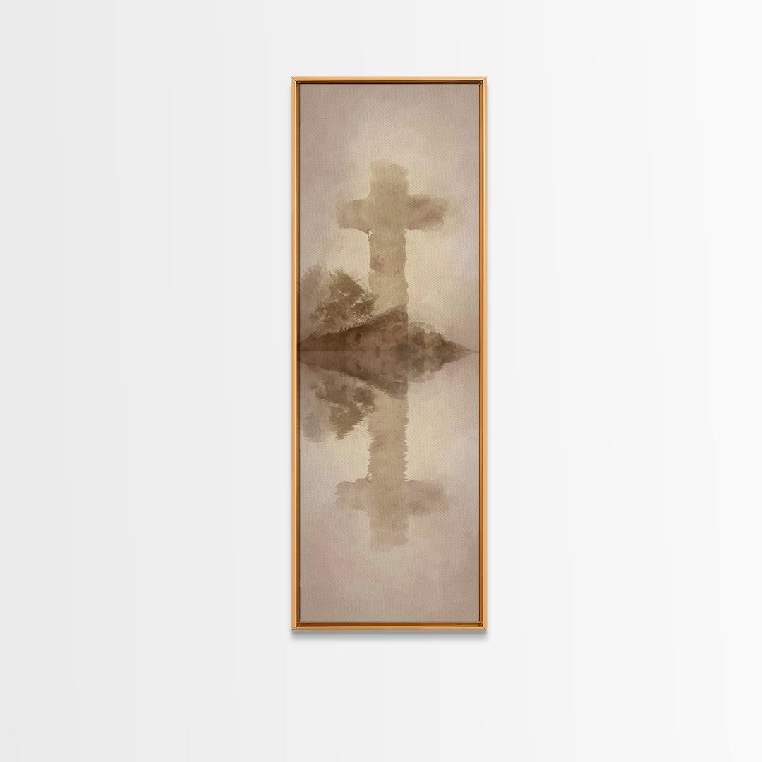 Eternal Cross Silence | Framed Canvas Print | Christian Wall Art | Minimalist Christian Art | Tall Skinny Art Print | Christian Art Canvas
