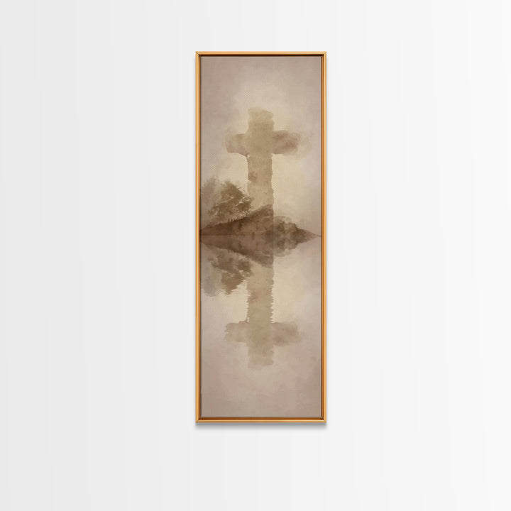Eternal Cross Silence | Framed Canvas Print | Christian Wall Art | Minimalist Christian Art | Tall Skinny Art Print | Christian Art Canvas