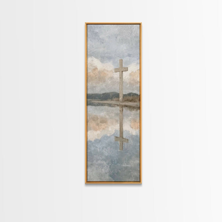 Cross Of Dawn – Framed Canvas Print – Tall Narrow Wall Art – Christian Wall Art – Christian Art Canvas – Jesus Painting – Christian Decor