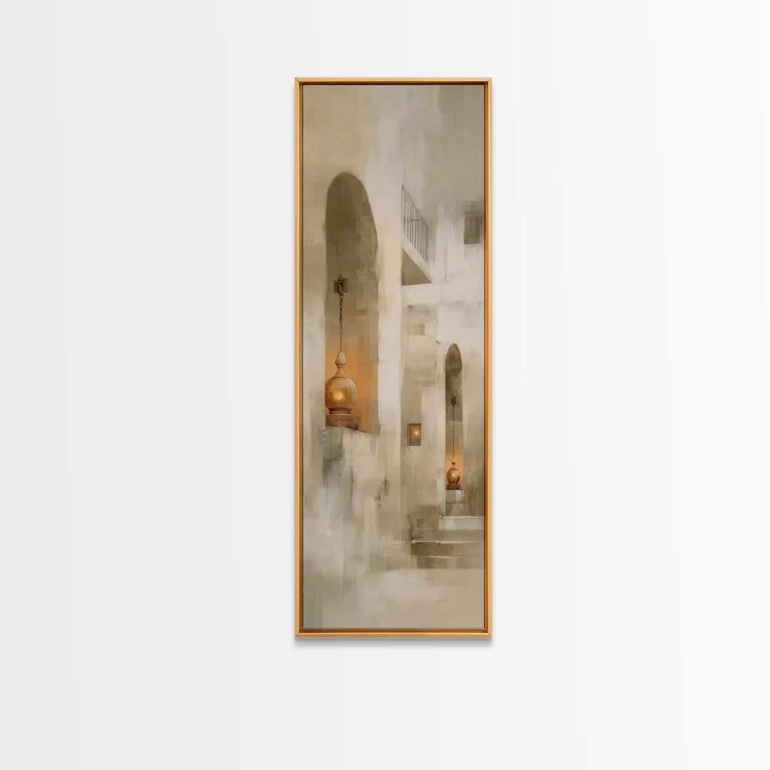Clay Lamps Glow – Framed Canvas Print – Narrow Art – Christian Decor – Christmas Wall Art – Christian Art Canvas – Subtle Christian Art