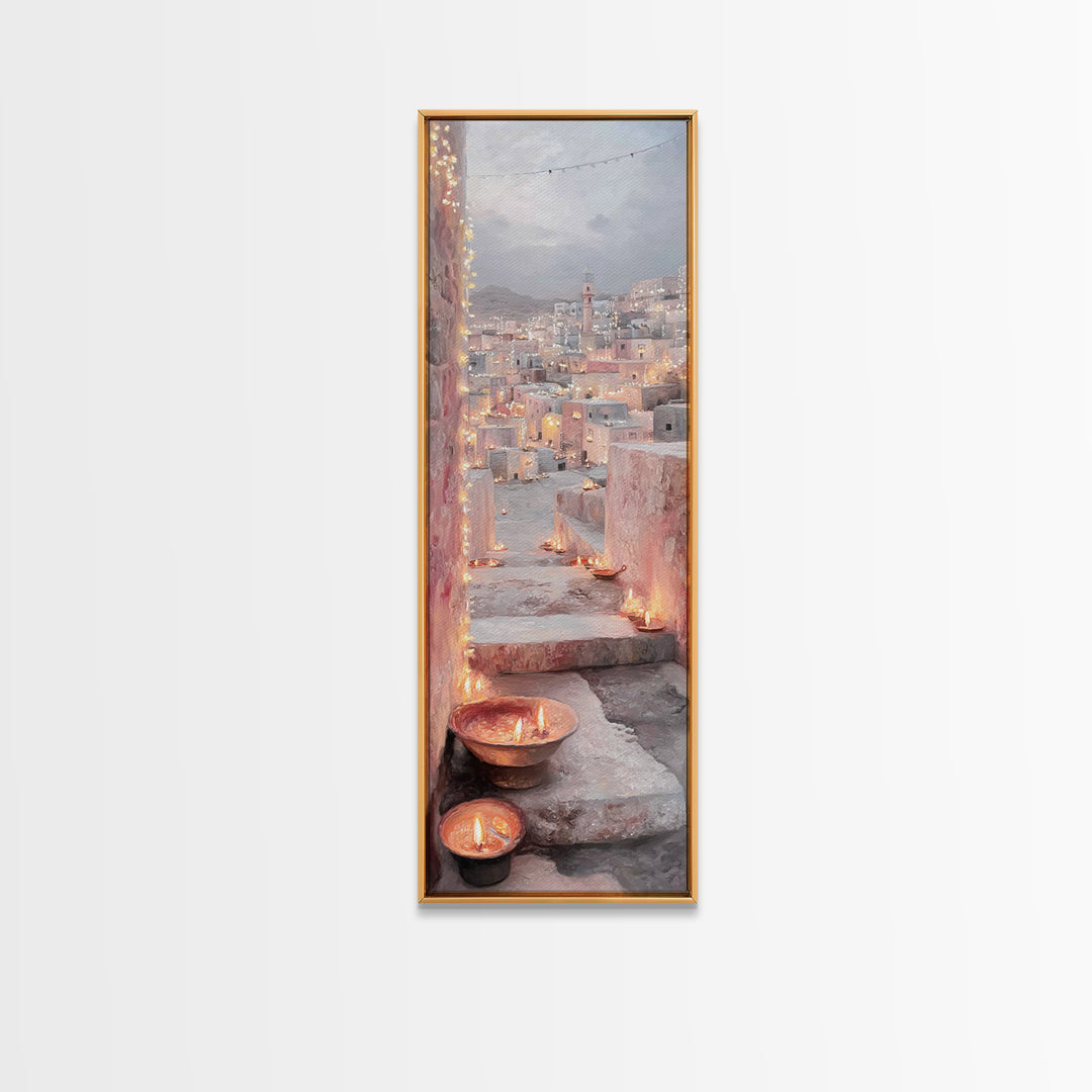 Golden Courtyard – Framed Canvas Print – Tall Skinny Art Print – Christian Painting – Christian Wall Art – Modern Christian Art – Christmas