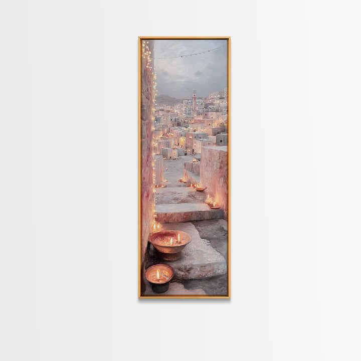 Golden Courtyard – Framed Canvas Print – Tall Skinny Art Print – Christian Painting – Christian Wall Art – Modern Christian Art – Christmas
