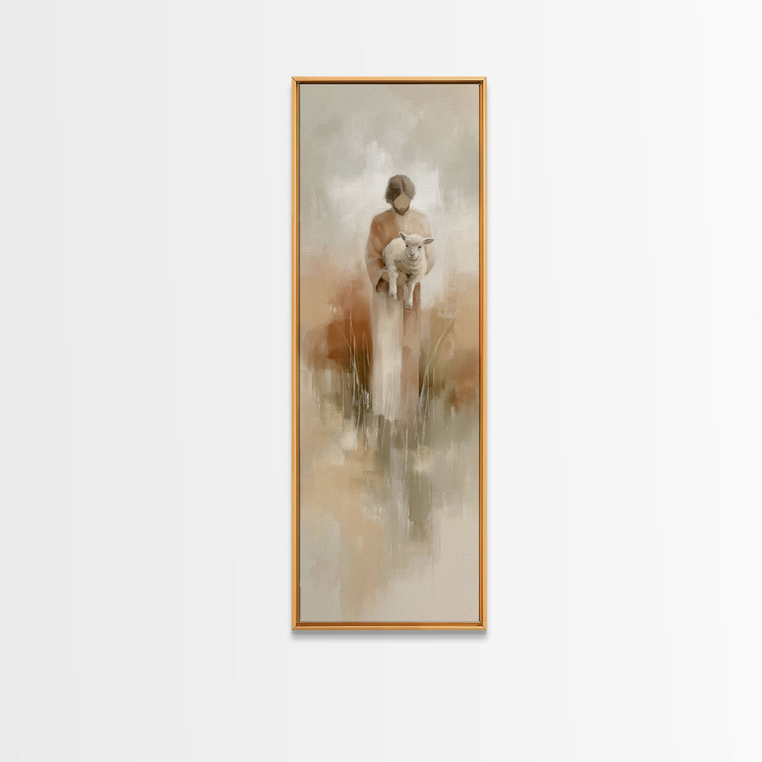Gentle Lamb Keeper – Framed Canvas Print – Skinny Art – Christian Art Canvas – Jesus Painting – Christian Wall Art – Faith Art