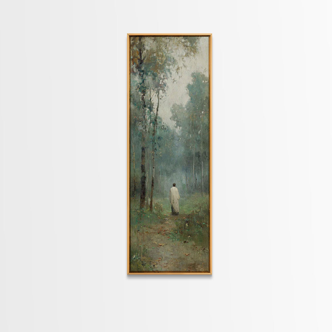 Silent Woodland Journey – Framed Canvas Print – Tall Narrow Wall Art – Christian Art Canvas – Jesus Painting – Vintage Christian Art – Chri
