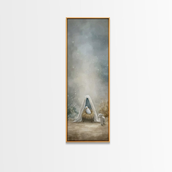 Holy Manger Peace – Framed Canvas Print – Narrow Art – Christian Christmas Art – Christian Wall Art – Christmas Art Prints – Christian Art