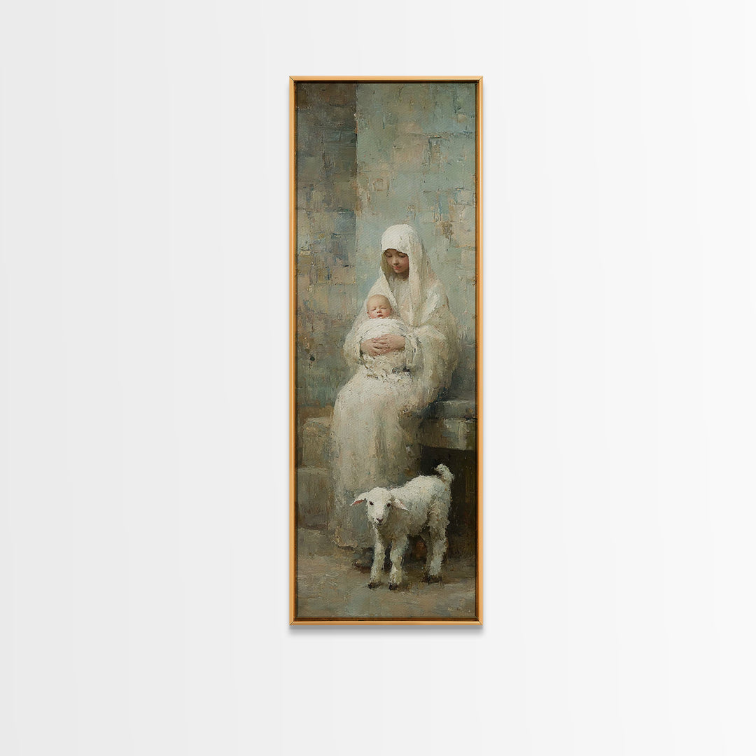 Mother’s Gentle Grace – Framed Canvas Print – Tall Narrow Wall Art – Christian Art Canvas – Mary And Jesus Painting – Christian Wall Art –