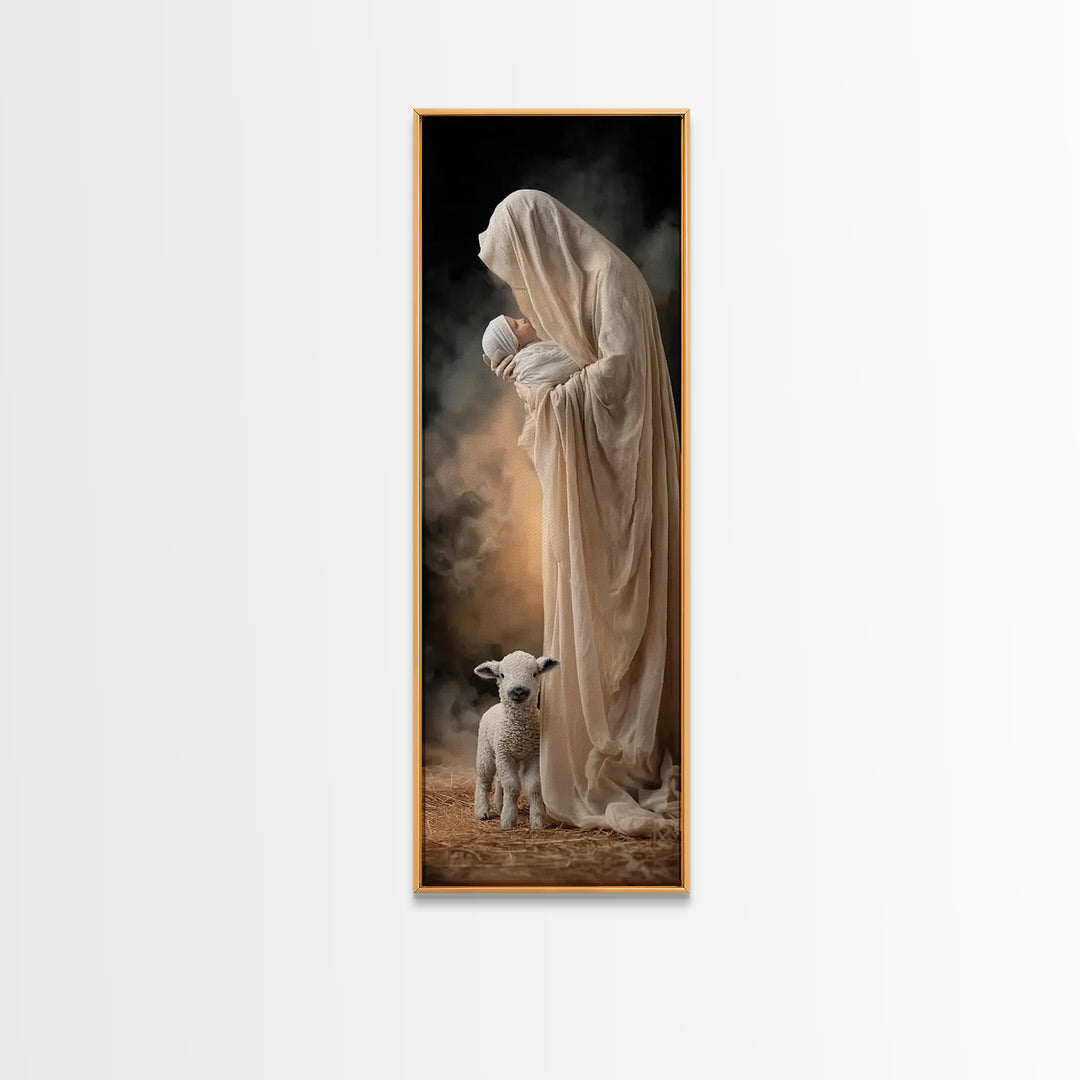 Tender Nativity Love – Framed Canvas Print – Skinny Art – Christian Christmas Decor – Christian Art Print – Christmas Wall Art – Christian
