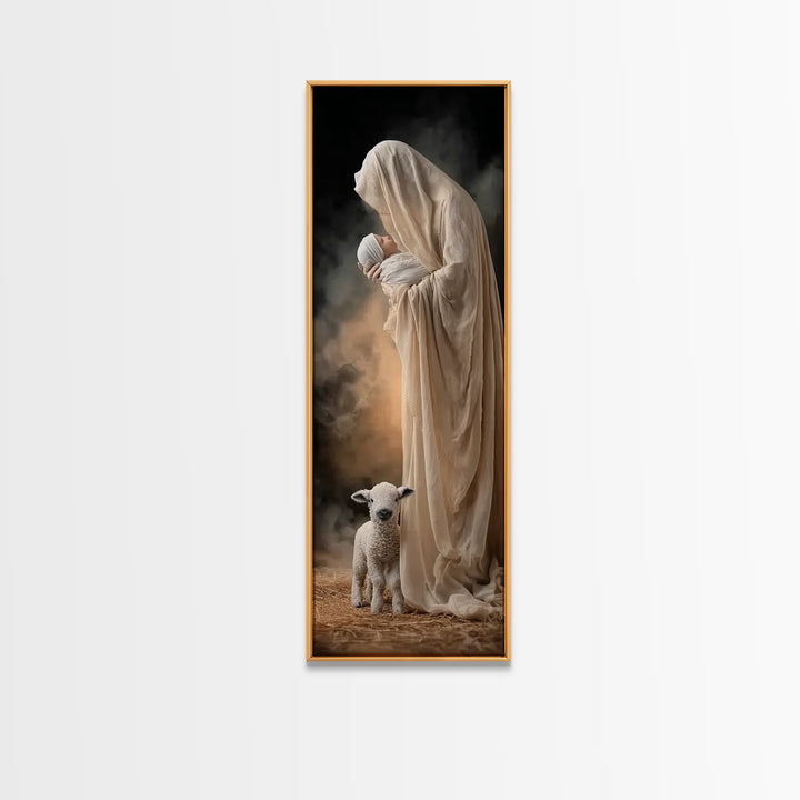 Tender Nativity Love – Framed Canvas Print – Skinny Art – Christian Christmas Decor – Christian Art Print – Christmas Wall Art – Christian