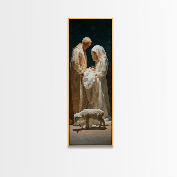 Nativity Night Peace – Framed Canvas Print – Narrow Art – Christian Art Canvas – Christmas Wall Art – Christian Art Gift – Christian Christ
