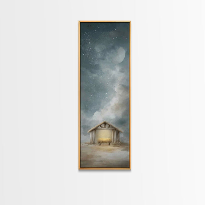 Manger Under Stars – Framed Canvas Print – Tall Skinny Art Print – Christian Christmas Art – Christian Art Canvas – Christmas Wall Art – Ch