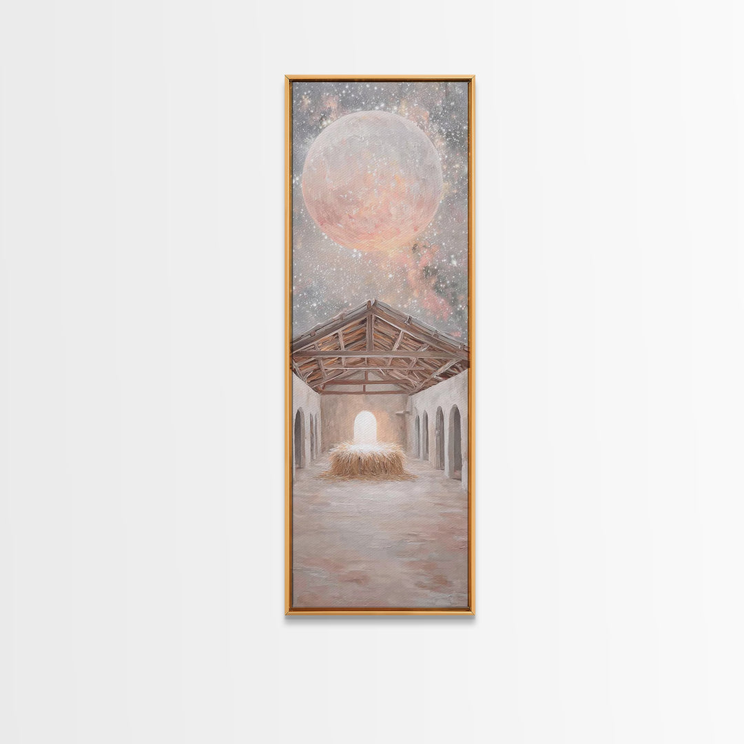 Celestial Nativity Light – Framed Canvas Print – Tall Narrow Wall Art – Christian Art Canvas – Christian Christmas Art – Christian Wall Art
