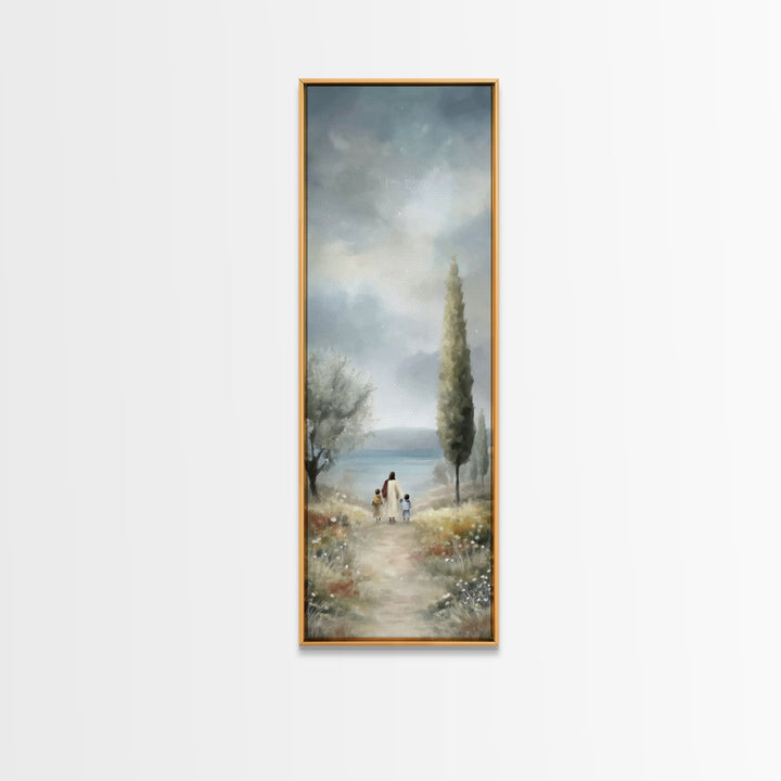 Morning Grace Path, Framed Canvas Print, Tall Skinny Art Print, Christian Art Canvas, Jesus Painting, Christian Christmas
