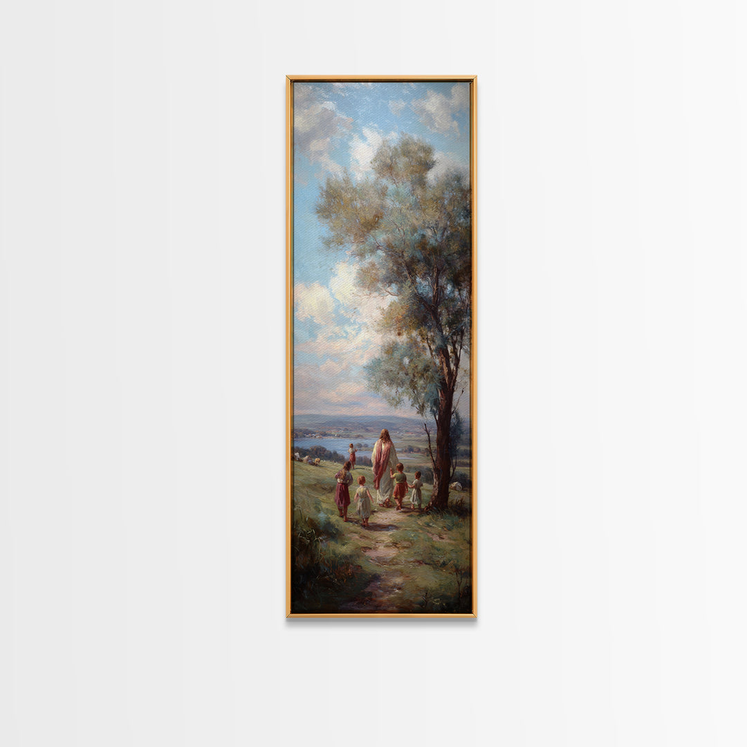 Hillside Peace – Framed Canvas Print – Narrow Art – Christian Wall Art – Jesus Painting – Christmas Art – Christian Canvas
