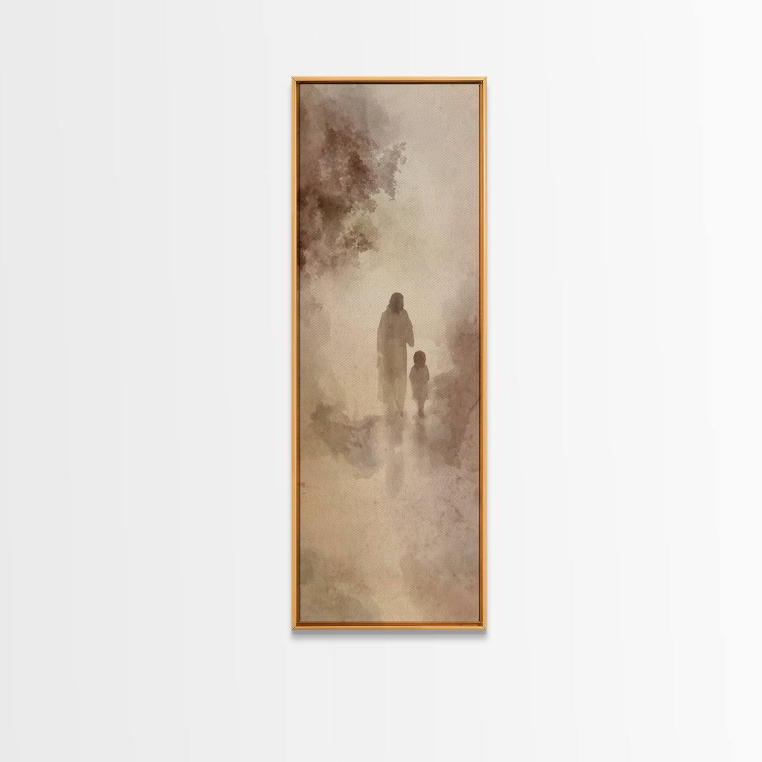 Quiet River Walk | Framed Canvas Print | Tall Narrow Wall Art | Christian Art | Jesus Painting | Christmas Art Canvas