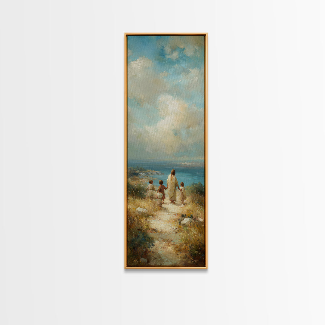 Shepherd’s Dawn, Framed Canvas Print, Tall Skinny Art Print, Christian Art, Christian Canvas, Christmas Art, Jesus Painting
