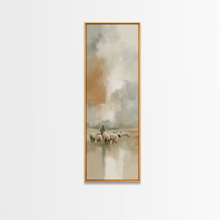 Shepherd’s Quiet Path – Framed Canvas Print – Tall Narrow Wall Art – Christian Art Canvas – Jesus Painting – Christmas Art