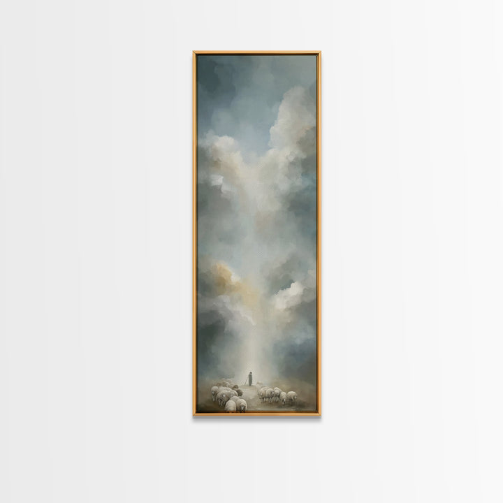 Heavenly Pasture Light | Framed Canvas Print | Tall Skinny Art Print | Christian Wall Art | Christian Art Canvas | Jesus Painting