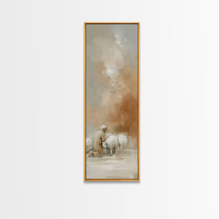 Prayer Under Stars | Framed Canvas Print | Tall Skinny Art Print | Christian Wall Art | Christian Art Canvas | Jesus Painting